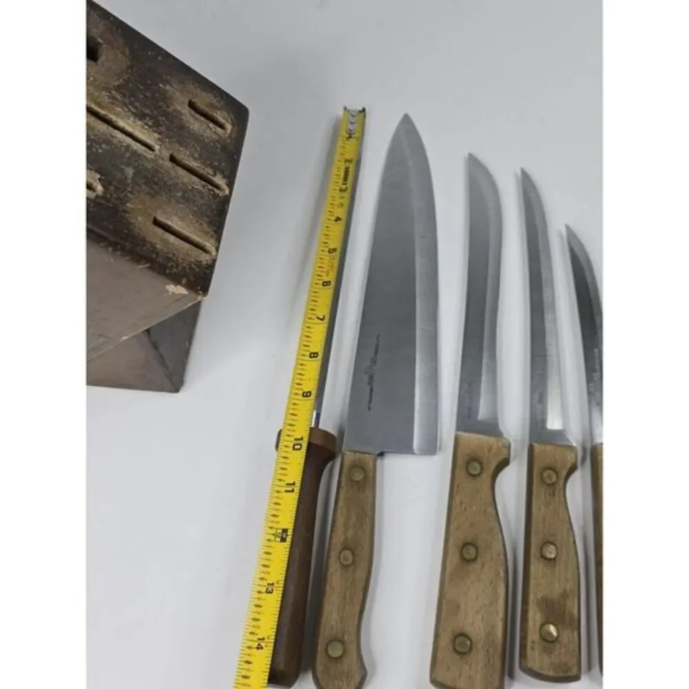 Vintage Old Homestead 7-Piece‎ Block Kitchen Steak Knife Country Bakery 80s 70s